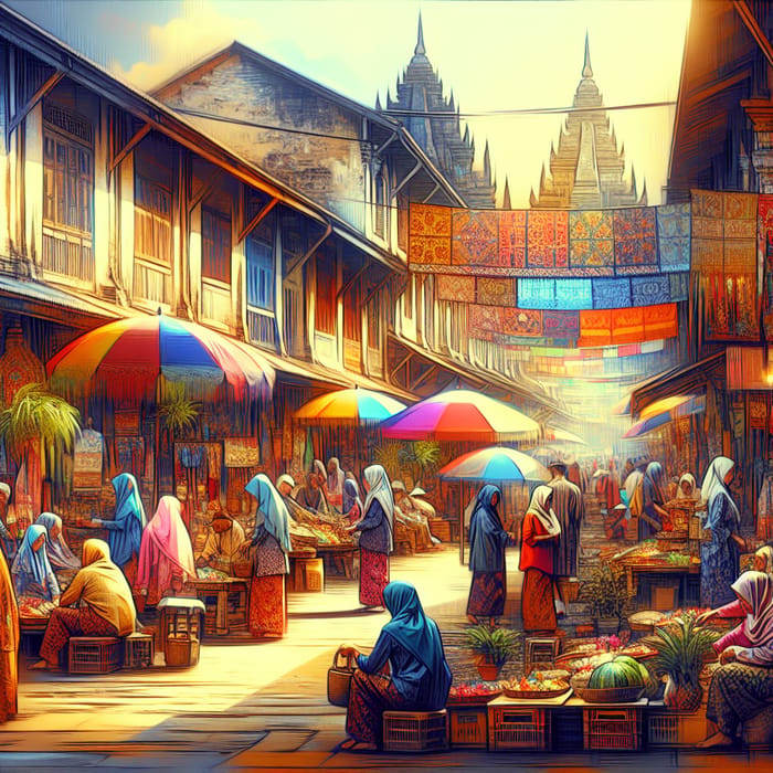 Colorful Street Market Scene in Southeast Asia | Nusantara Cultural Heritage