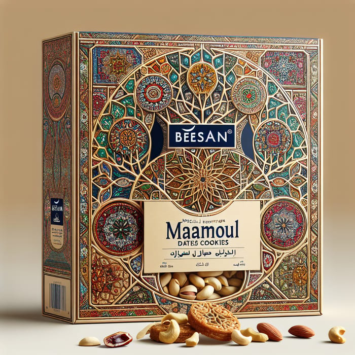 Vibrant Palestinian Maamoul Dates Cookies Packaging Inspired by Cultural Heritage