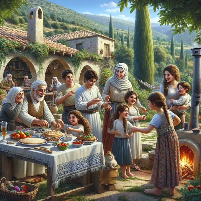 Joyful Levantine Family Celebrating New Year with Homemade Desserts