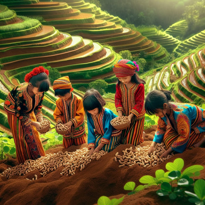 Traditional Javanese Family Harvesting Peanuts in Tuban, Indonesia
