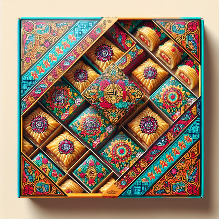 Vibrant Indonesian Baklava Packaging Design with Traditional Flair