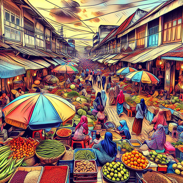 Colorful Nusantra Street Market Scene | Exotic Fruits & Spices
