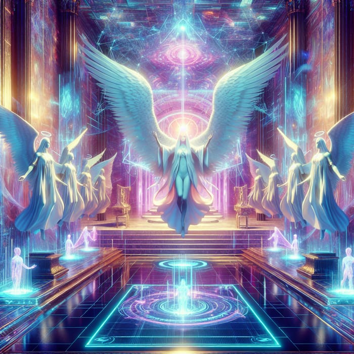 Celestial Sci-fi: Angelic Beings in Regal Throne Room