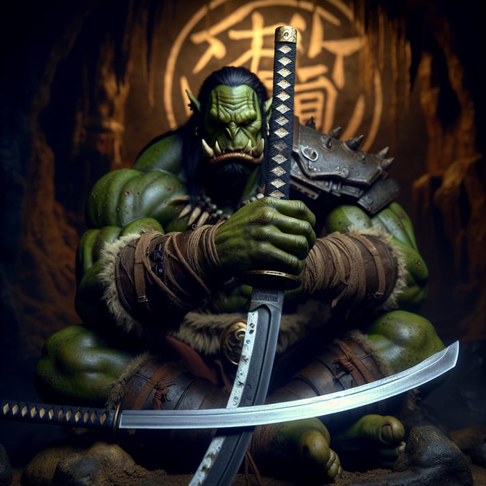 Intense Orc Warrior with Katana | Battle-Ready Fantasy Scene