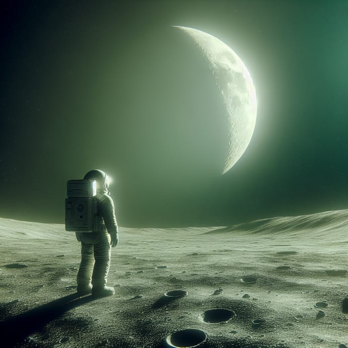 Astronaut on Moon, Space Gazing, Gray Tones