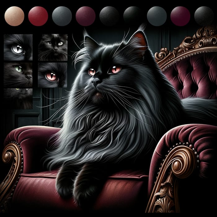Regal Black Cat in Velvet Armchair | Royal Gothic-Inspired Art