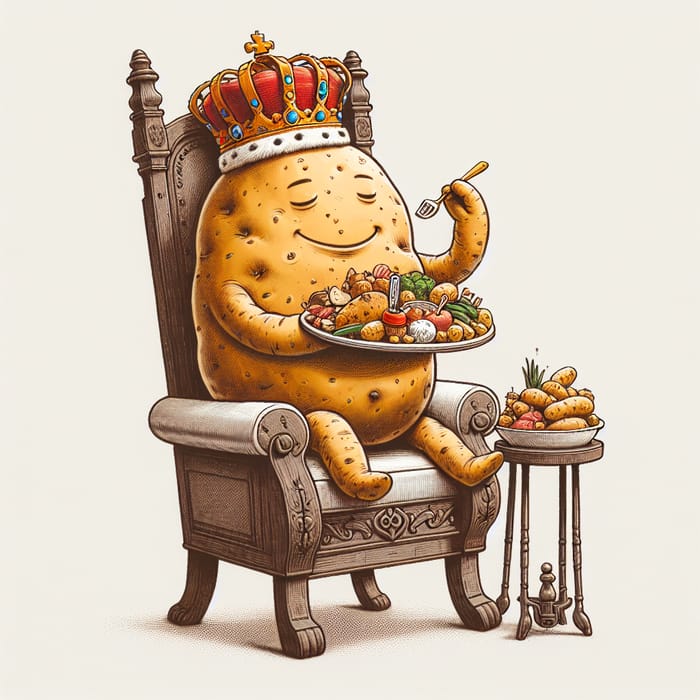 Potato King Eating Royal Feast on Throne