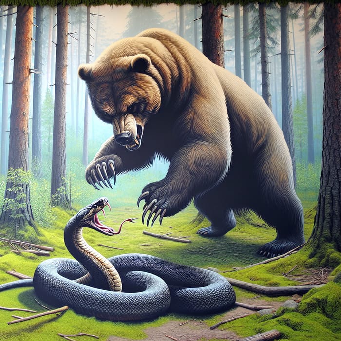 Wild Bear Confronts Snake in Fierce Encounter