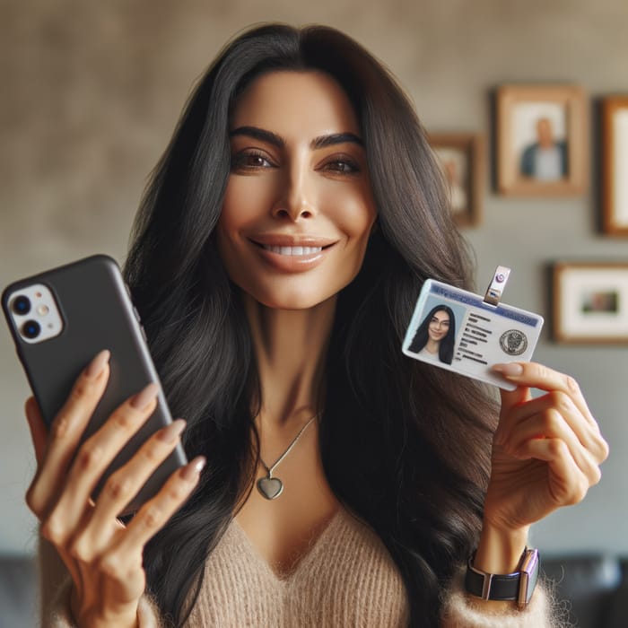 Person Taking Selfie with ID Card | Smiling Pose