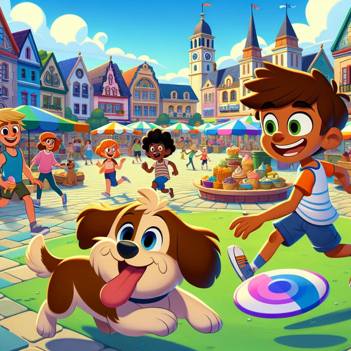 Diverse Characters in Cartoon Town Square Animation