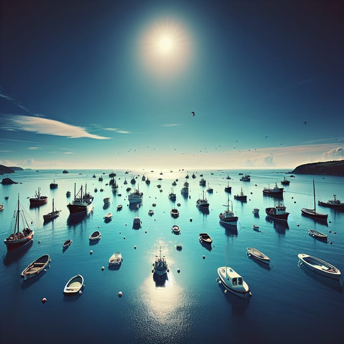 Picturesque Boats Floating Serenely on Quiet Sea | Tranquil Seafaring Scene