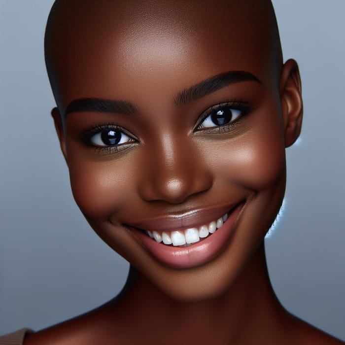 Radiant Black Woman with Shaved Head | Beauty, Joy & Almond Eyes