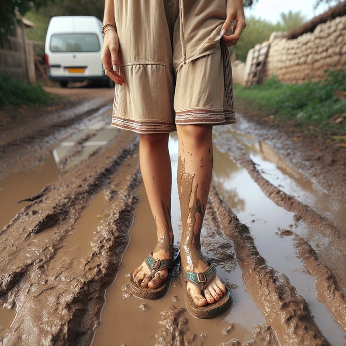 Middle-Eastern Woman in Muddy Flip Flops - Outdoor Adventure Portrait