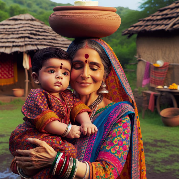 Krishna and Yashoda: Nurturing Maternal Love in Traditional South Asian Scene