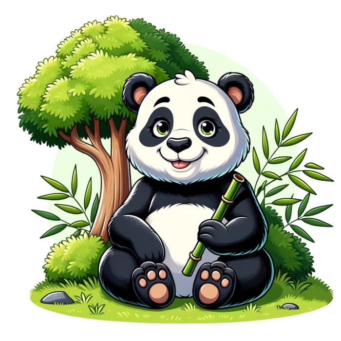 Smoking Panda Enjoys Bamboo in Natural Habitat