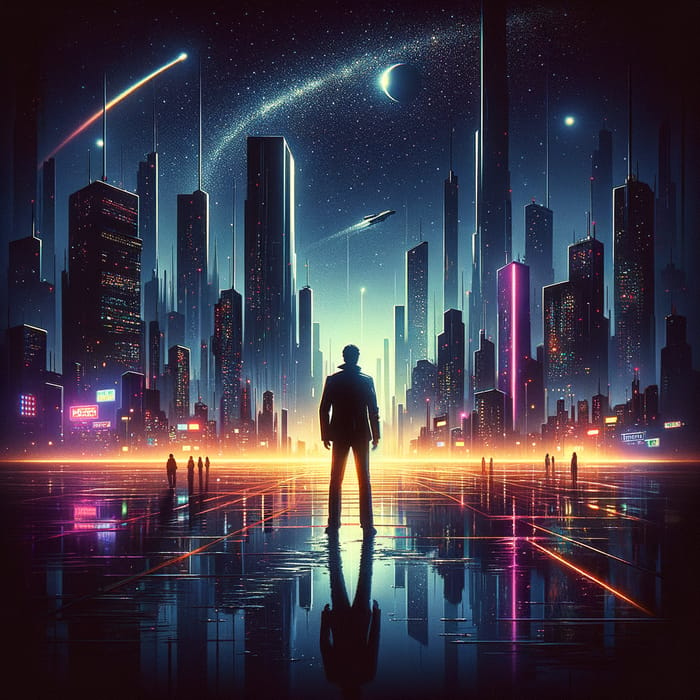 Retro-Futuristic Cityscape: Neon Noir Synthwave Universe