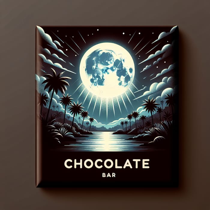 Chocolate Bar Packaging Design with Moonlit River Scene