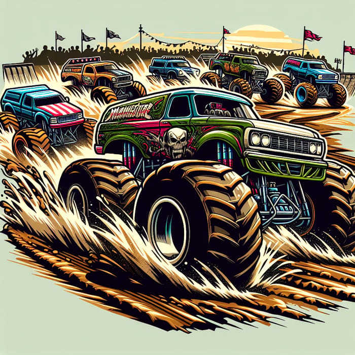 Monster Trucks Vector | Exciting Dirt Track Race Illustration