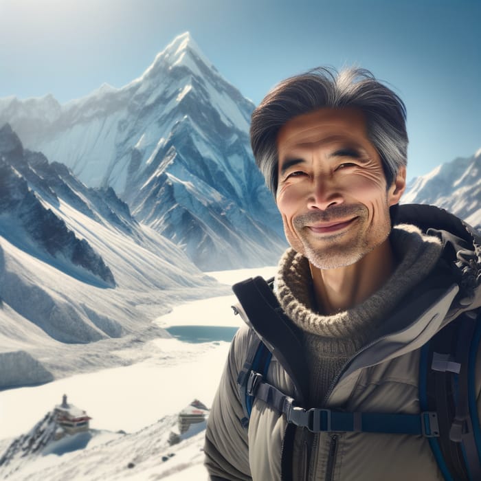 Man Enjoying Serene View in Snow-Capped Himalayas