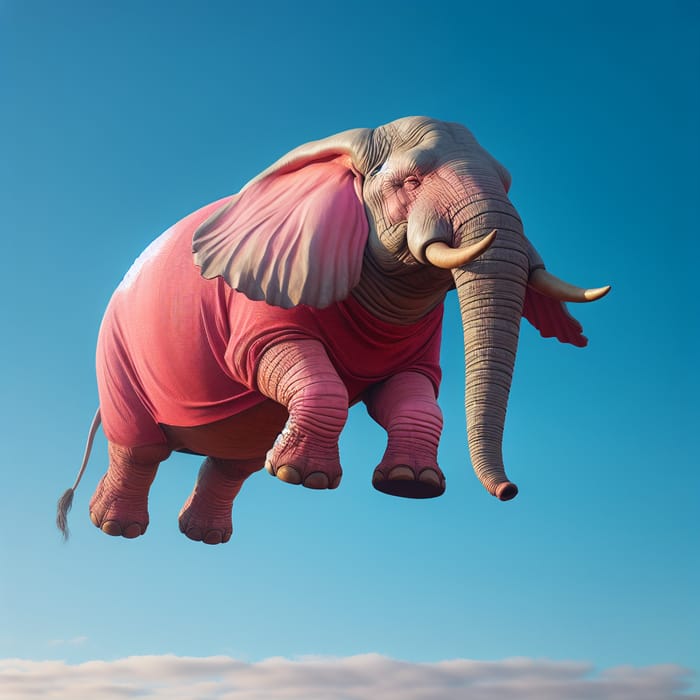 Pink Flying Elephant - Whimsical Aerial Wonder in Soft Hues