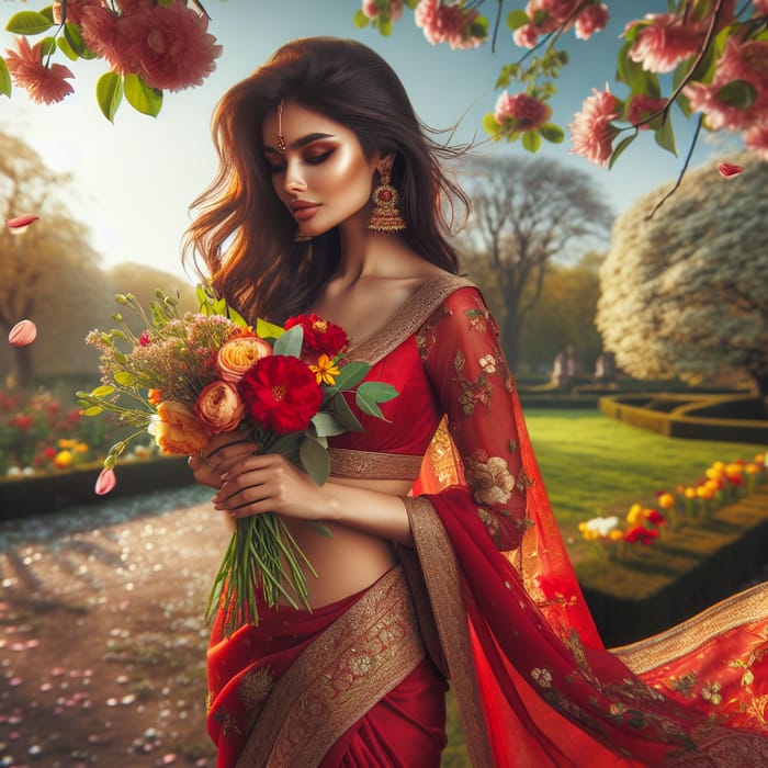 Elegant South Asian Woman in Vibrant Red Saree