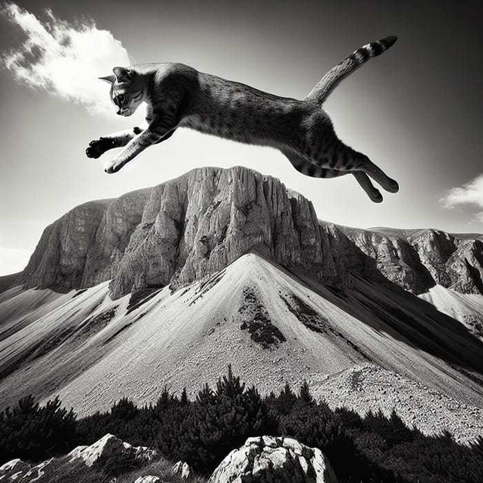 Cat Jumping Over Mountain: Graceful Feline in the Wild