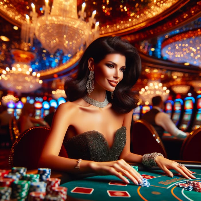 Luxury Casino Gambling: Elegant Hispanic Woman in Opulent Setting