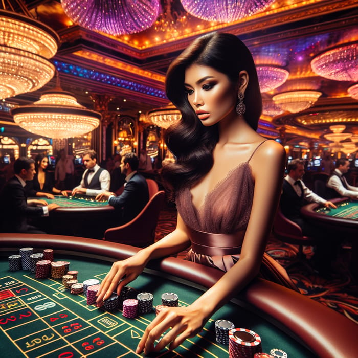 Elegant South Asian Girl in Luxurious Casino Gambling Scene