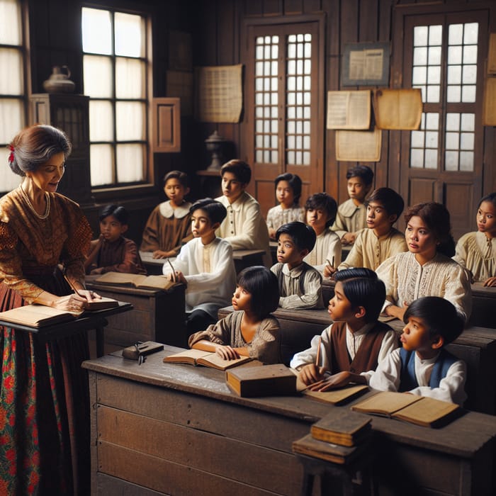 Historical Classroom Scene: Diverse Students in 19th Century Philippines