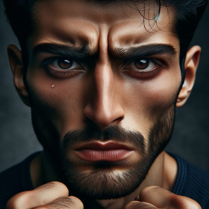 Intense Anger: Powerful Middle-Eastern Man in Navy Blue Shirt