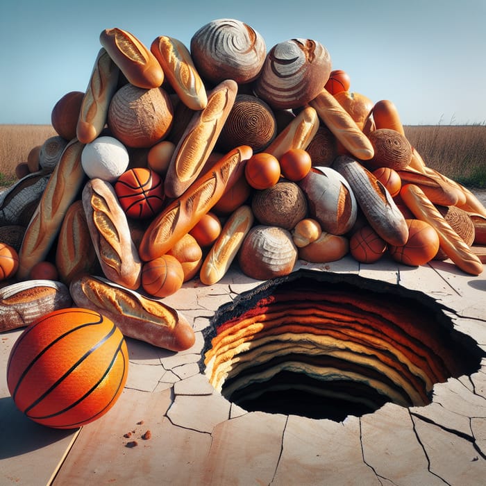 Basketball, Sinkhole, and Bread Pile Scene