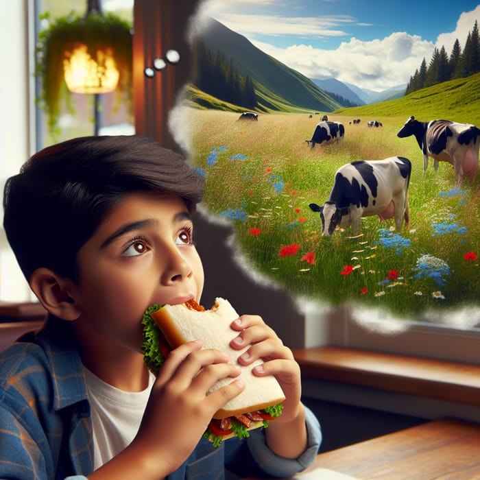 Delicious Sandwich Experience Whisks Young Boy to Vibrant Meadow