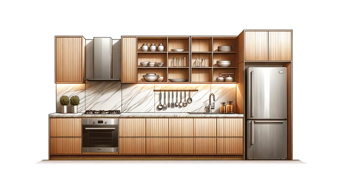 Sleek Marble Countertop & Stainless Steel Kitchen Appliances Design
