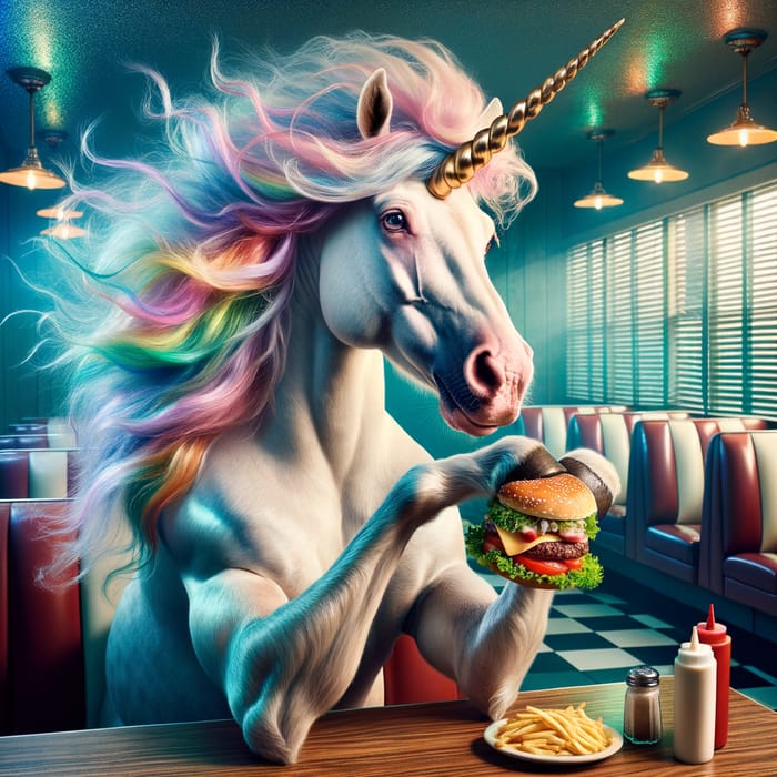 Magical Unicorn Eating Burger | Rainbow Mane Delight