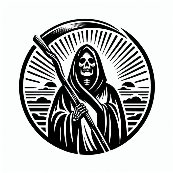 Black and White Grim Reaper Stencil Tattoo: Symbolizing Life's Transience