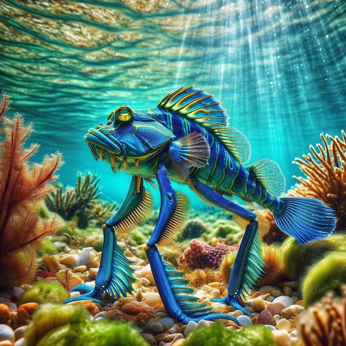 Sapphire Blue Walking Fish Amidst Underwater Coral Splendor