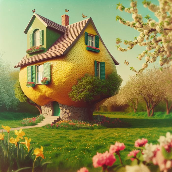 Whimsical Lemon House on Vibrant Spring Lawn