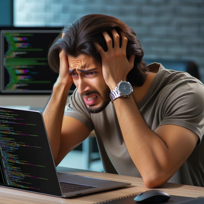 Frustrated Programmer Struggling with Bug | Tech Crisis
