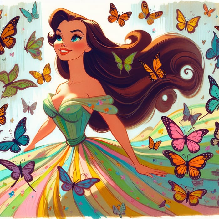 Empowered Woman with Butterfly Companions in Disney Pixar Style