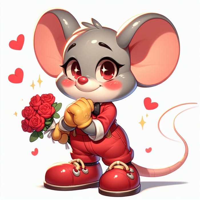 Romantic Mickey Mouse | Holding Red Roses - Cartoon Character in Love