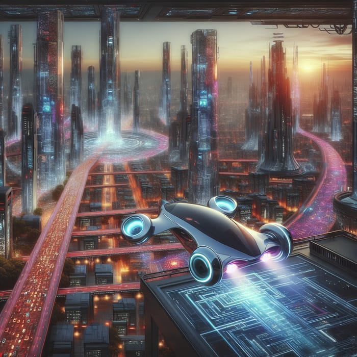 Flying Car Over Futuristic City | Advanced Technology