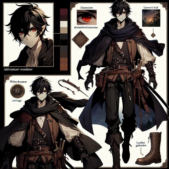 Anime Medieval Fantasy Adventurer: Black Hair & Red Eyes