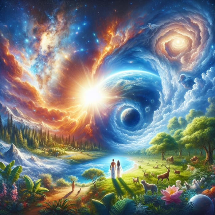 Biblical Creation Scene: Heaven, Earth, Paradise & Divine Light