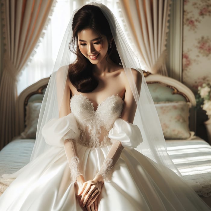 Beautiful Bride Sitting on Bed - Elegant Pre-Ceremony Scene