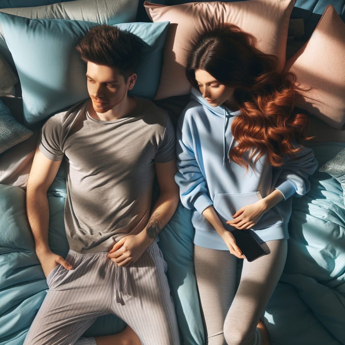 Young Couple Enjoying Cozy Time on Bed