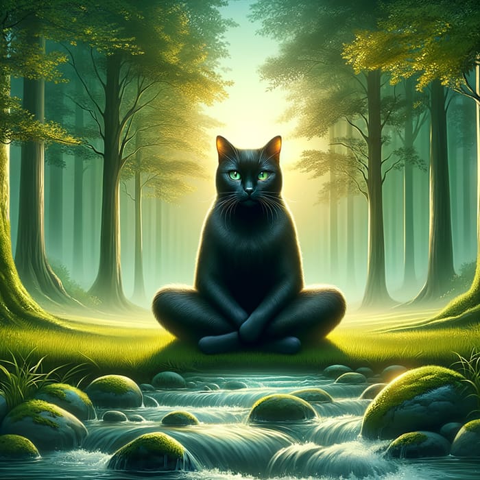 Serene Black Cat Meditation in Nature
