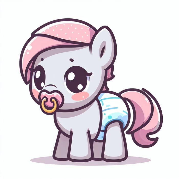 Adorable Little Pony Diapered with Pacifier, Bib, and Baby Hat
