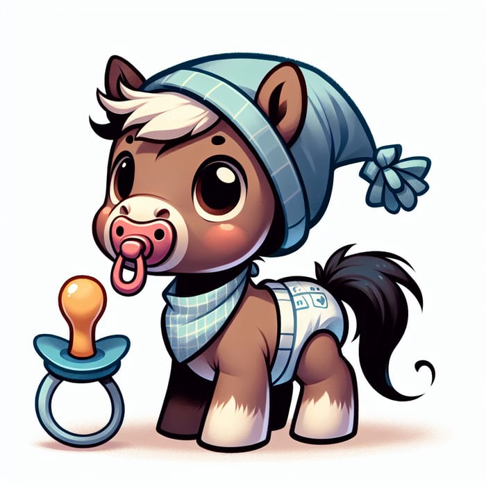 Cute Baby Pony with Diaper, Pacifier, Bib & Hat | 3 Months Old