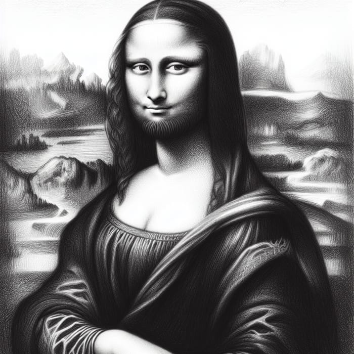 Mona Lisa Male Portrait in Monochromatic Black and White