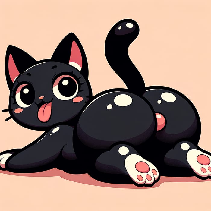 Playful Black Cat Drawing - Mischievous Cartoon Style